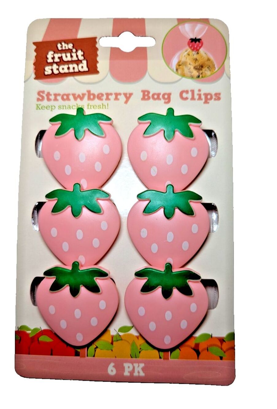 The Fruit Stand Strawberry Bag Clips Storage Red White 6-pc Sturdy Clamp NIP